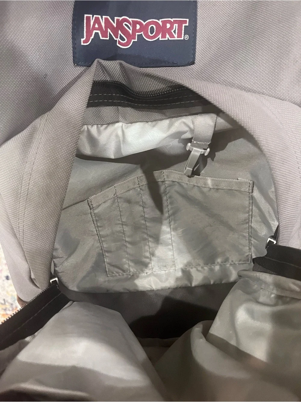Jansport Gray Backpack Brown Suede Base right pack back to school